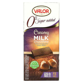 Valor, 0% Azúcar añadida, Chocolate con leche con crema de avellanas, 3.5 oz (100 g)