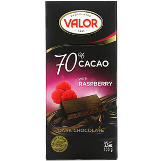Valor, Темный шоколад, 70% какао с малиной, 3,5 унции (100 г)