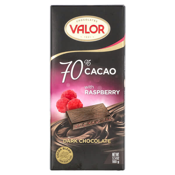 Valor, Dark Chocolate, 70% Cacao with Raspberry, 3.5 oz (100 g)