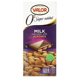 Valor‏, שוקולדים, שוקולד חלב עם שקדים, 0% תוספת סוכר, 150 גרם (5.3 אונקיות)