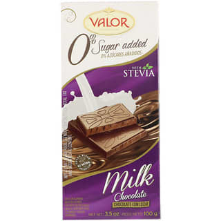 Valor, Milk Chocolate Bar with Stevia, 0% Sugar Added, 3.5 oz (100 g)