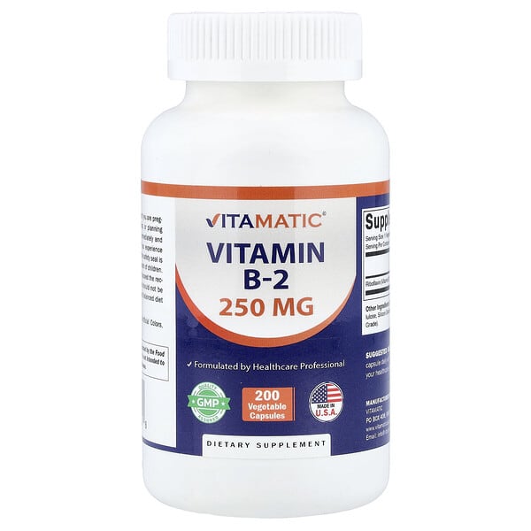 Vitamatic, Vitamin B-2, 250 mg , 200 Vegetable Capsules — product photo 1