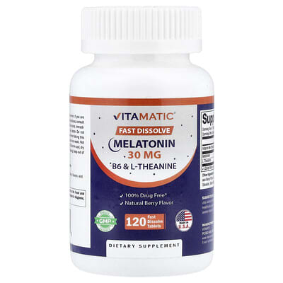 Vitamatic, Melatonin, B6 & L-Theanine, Natural Berry Flavor, 120 Quick Dissolve Tablets