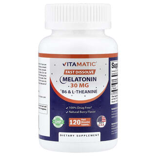 Vitamatic, Mélatonine, Arôme naturel de fruits des bois, 30 mg, 120 comprimés à dissolution rapide