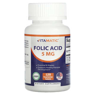 Vitamatic, Фолиевая кислота, 5 мг, 120 вегетарианских таблеток