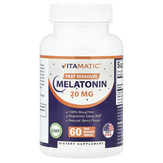 Vitamatic, Melatonin, Natural Berry, 20 mg, 60 Fast Dissolve Tablets