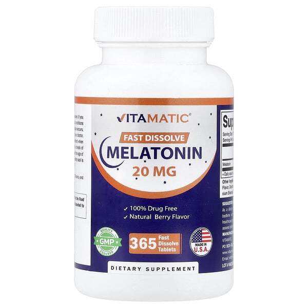 Vitamatic Melatonin, Natural Berry, 20 mg, 365 Fast Dissolve Tablets