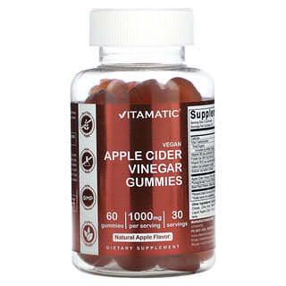 Vitamatic, Vinaigre de cidre de pomme vegan, Arôme naturel de pomme, 1000 mg, 60 gommes (500 mg par gomme)