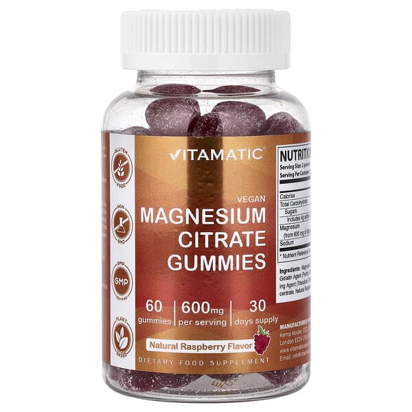 Magnesium Citrate Gummies, Natural Raspberry, 60 Gummies