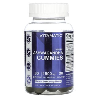 Vitamatic, Ginseng indio vegano, Cereza ácida natural, 1500 mg, 60 gomitas (750 mg por gomita)