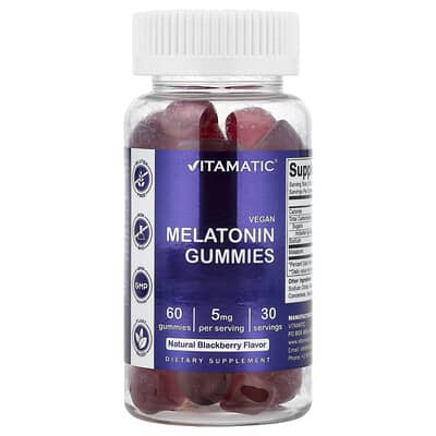 Vitamatic, Vegan Melatonin Gummies, Natural Blackberry Flavor, 60 Gummies