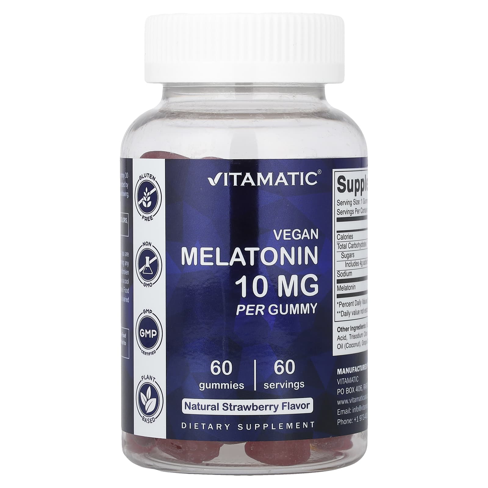 植物性メラトニングミ、天然ストロベリー、10mg、グミ60粒