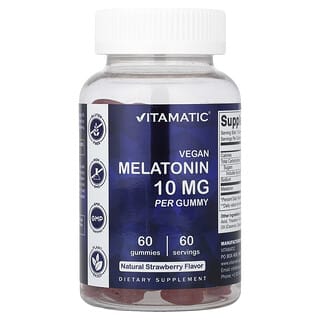 Vitamatic, Vegan Melatonin Gummies, vegane Melatonin-Fruchtgummis, natürlicher Erdbeergeschmack, 10 mg, 60 Fruchtgummis