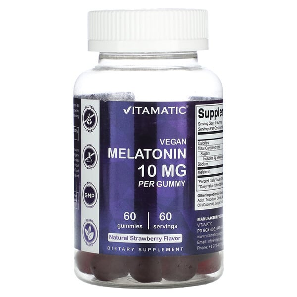 Vitamatic, 全素褪黑荷爾蒙，天然草莓味，10 毫克，60 粒軟糖