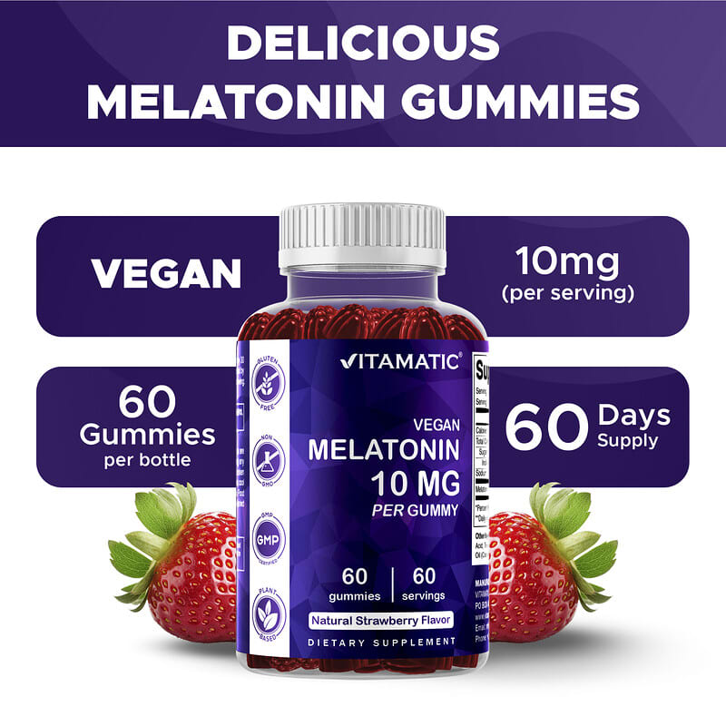 Vegan Melatonin Gummies, Natural Strawberry, 10 mg, 60 Gummies