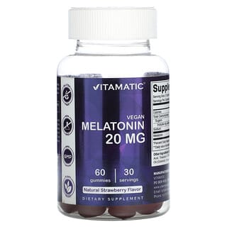 Vitamatic, веганский мелатонин, со вкусом натуральной клубники, 20 мг, 60 жевательных мармеладок (10 мг в 1 жевательной мармеладке)