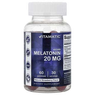 Vitamatic, Veganistische melatoninegummies, natuurlijke aardbeismaak, 60 gummies (10 mg per gummy)