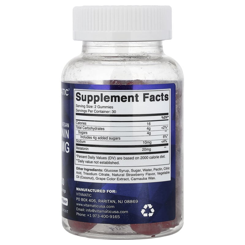 Vegan Melatonin Gummies, Natural Strawberry, 60 Gummies (10 mg per Gummy)