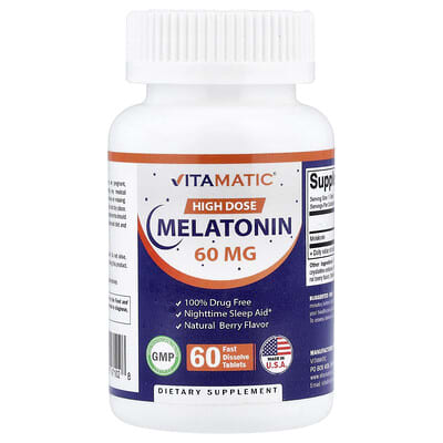 Vitamatic, High Dose Melatonin, Natural Berry Flavor, 60 mg, 60 Quick Dissolve Tablets