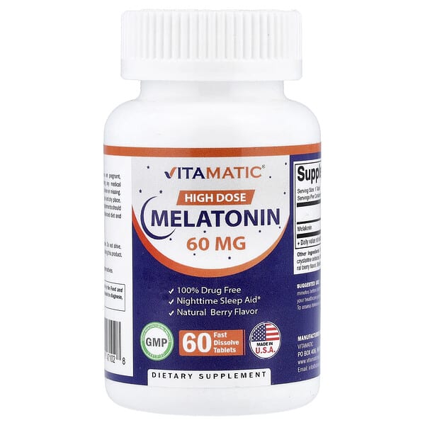 High Dose Melatonin, Natural Berry, 60 mg, 60 Fast Dissolve Tablets