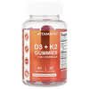 D3 + K2 Gummies, Natural Raspberry, 60 Gummies