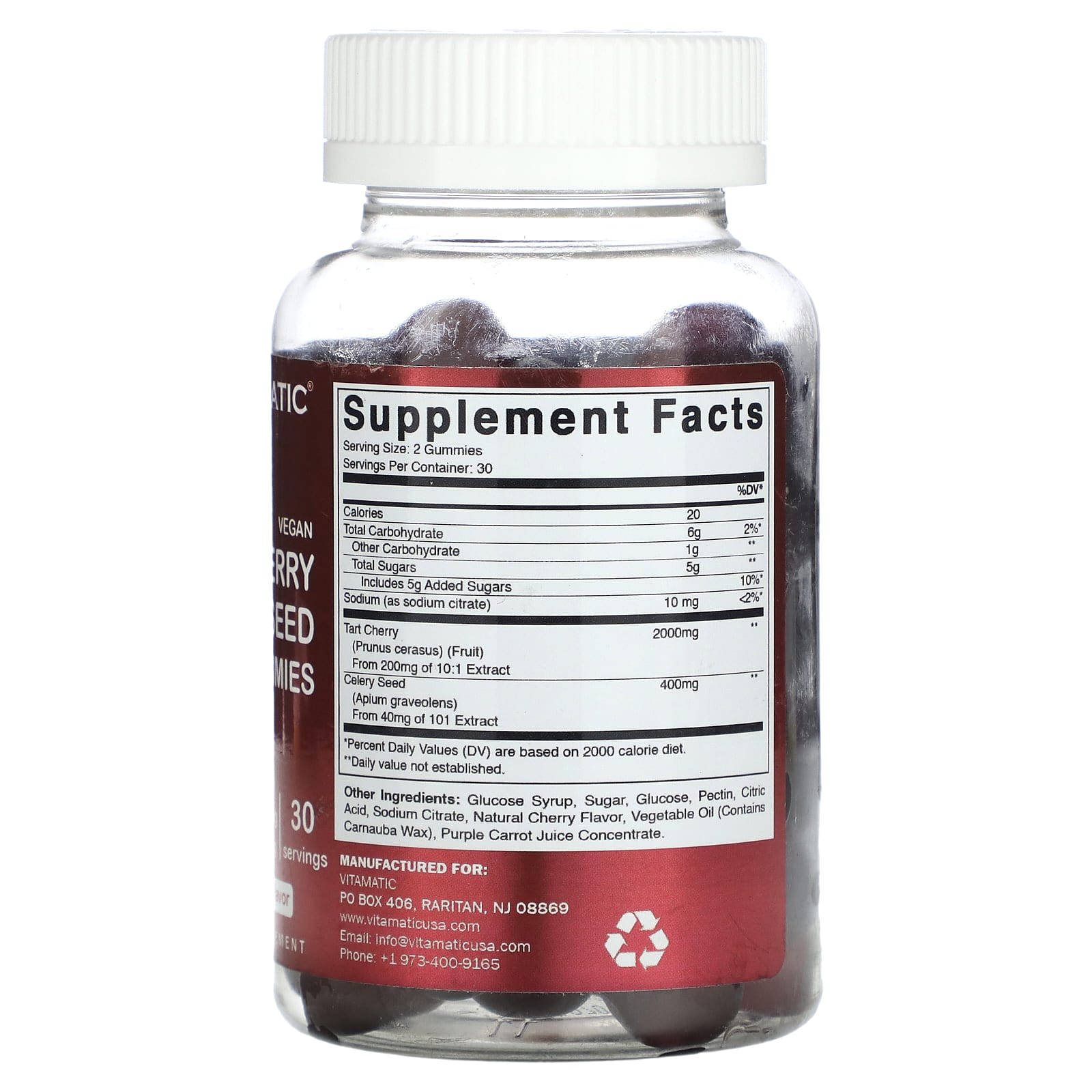 Vitamatic, Vegan Tart Cherry Celery Seed, Natural Cherry, 2,400 mg, 60