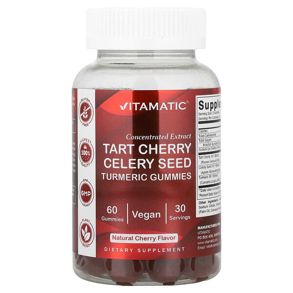 Vitamatic, Tart Cherry Celery Seed, Turmeric Gummies, Natural Cherry, 60 Gummies — product photo 1