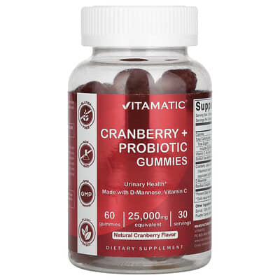 Vitamatic, Cranberry + Probiotic Gummies, Natural Cranberry, 60 Gummies