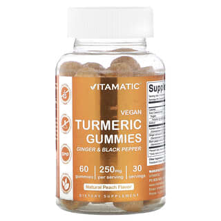 Vitamatic, Gommes vegan au curcuma, Arôme naturel de pêche, 250 mg, 60 gommes (125 mg par gomme)