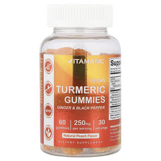 Vitamatic, Gomas de Cúrcuma Vegana, Pêssego Natural, 60 Gomas