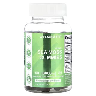 Vitamatic, Gomitas veganas de musgo marino, Frambuesa natural, 3000 mg, 60 gomitas (1500 mg por gomita)