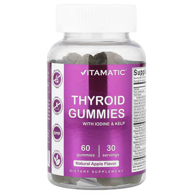 Vitamatic, Thyroid Support Gummies with Iodine and Kelp, Apple Flavor, 60 Gummies
