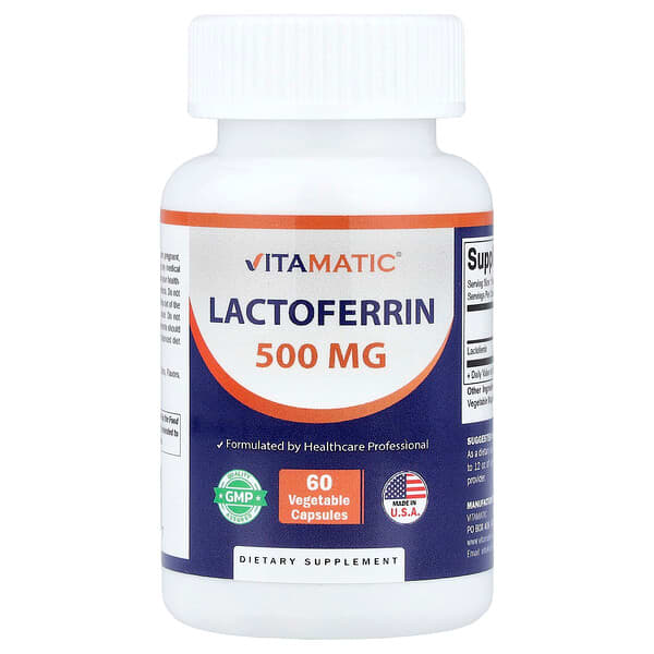Vitamatic, лактоферин, 500 мг, 60 рослинних капсул