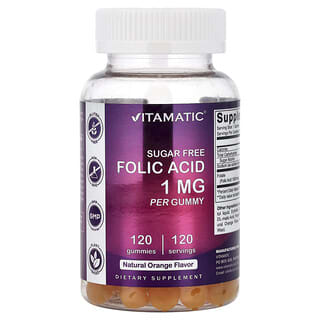 Vitamatic, Ácido fólico sin azúcar, Naranja natural, 1 mg, 120 gomitas