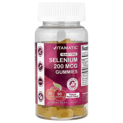 Vitamatic, Selenium Gummies, Sugar-Free, Natural Peach Flavor, 200 mcg, 90 Gummies