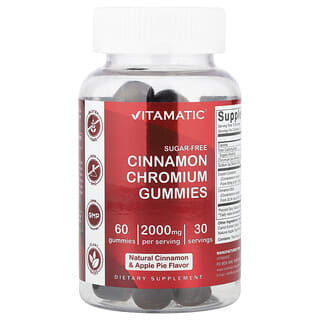 Vitamatic, Gomitas de canela y cromo, Pastel natural de canela y manzana, 2000 mg, 60 gomitas (1000 mg por gomita)