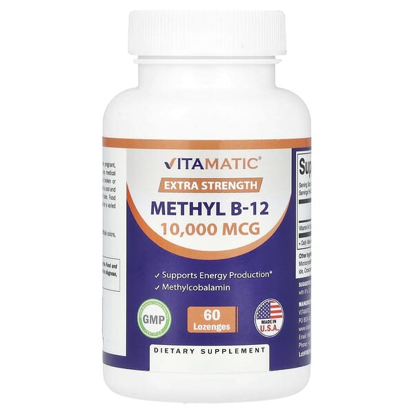 Vitamatic, 메틸 B-12, 10,000MCG, 사탕 정제 60정