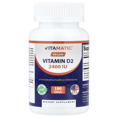 Vitamatic, Vegan Vitamin D2, 2400 IU, 180 Tablets