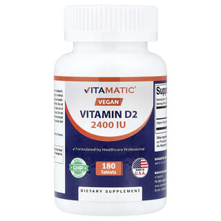 Vitamatic, Vegaaninen D2-vitamiini, 2 400 IU, 180 tablettia