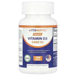 Vitamatic‏, ויטמין D2 טבעוני, 2,400 יחב"ל, 180 טבליות