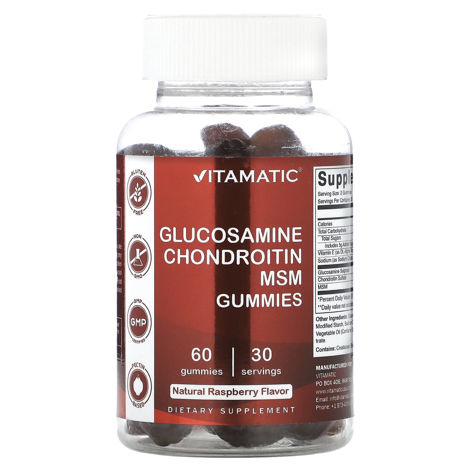 Vitamatic, Glucosamine Chondroitin MSM Gummies, Natural Raspberry, 60 ...