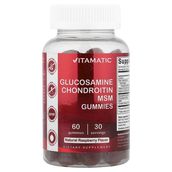 Vitamatic, 글루코사민 콘드로이틴 MSM 구미젤리, 천연 라즈베리 맛, 구미젤리 60개
