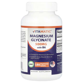 Vitamatic, Glycinate de magnésium avec vitamine B6, 180 comprimés végétariens