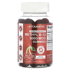 Vitamatic, Gomitas con metil B12, Concentración extra, Cereza natural, 5000 mcg, 120 gomitas (2500 mcg por gomita)