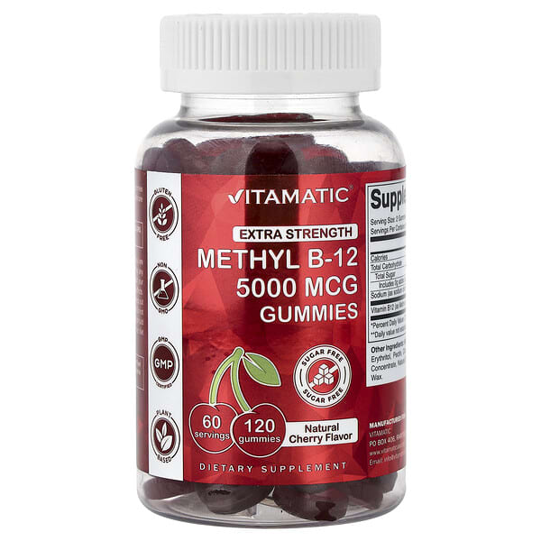 Vitamatic, 메틸 B-12 구미젤리, 천연 체리 맛, 구미젤리 120개(구미젤리 1개당 2,500mcg)