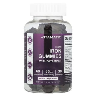 Vitamatic, Gomitas de hierro veganas con vitamina C, Uva natural`` 60 gomitas