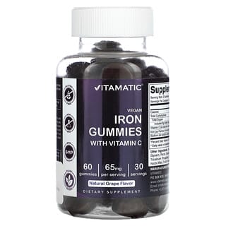 Vitamatic, Vegan Iron Gummies with Vitamin C, Natural Grape, 60 Gummies