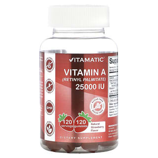 Vitamatic, Vitamina A (palmitato de retinilo), Fresa natural, 25.000 UI, 120 gomitas (2500 UI por gomita)