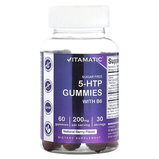 Vitamatic, Gomitas de 5-HTP con vitamina B6, Bayas naturales, 200 mg, 60 gomitas (100 mg por gomita)