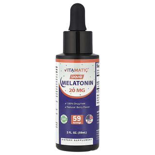 Vitamatic, Melatonina líquida, Baya natural, 20 mg, 59 ml (2 oz. líq.)